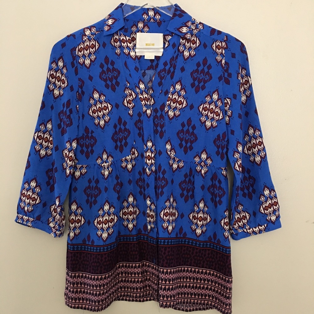 Maeve Woodland Walk Ikat Print Blouse SZ 0